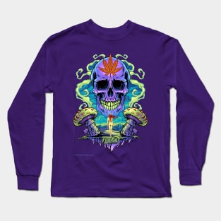 Purple Cannabis Skull with Mushrooms Long Sleeve T-Shirt